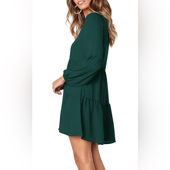 🎉HP🎉 Sherosa Women’s Long Sleeve Tunic Dress Ruffle V Neck Swing Shift Dress - Picture 8 of 8
